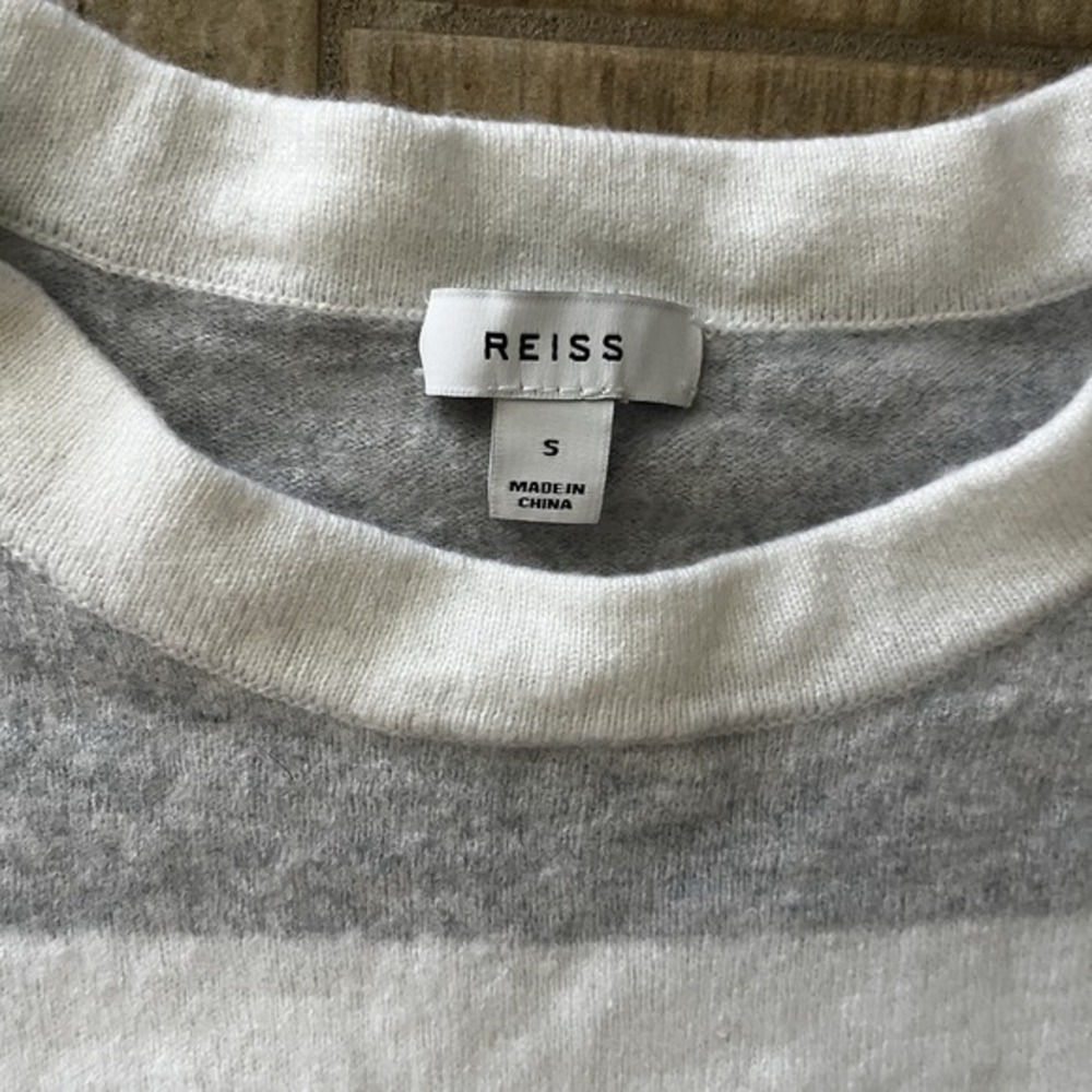 $210 REISS Allegra Wool Blend Striped Crew Sweater Jumper White GreyNavy Small - Picture 8 of 9